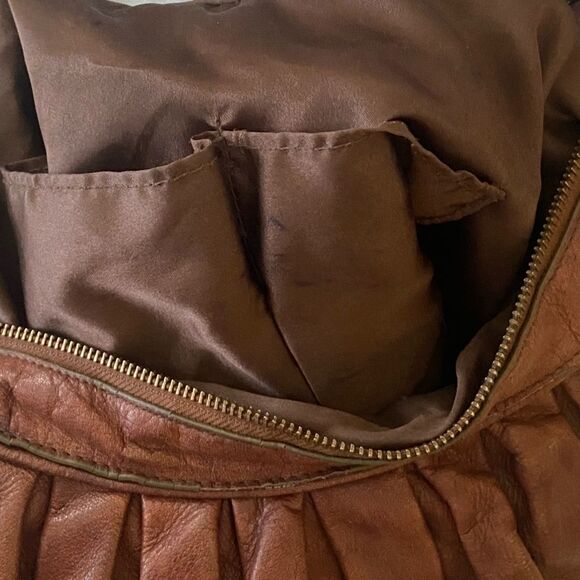 Sabina New York - Large Brown Plated Slouchy Boho Shoulder Leather Bag Coquillle - Picture 9 of 11